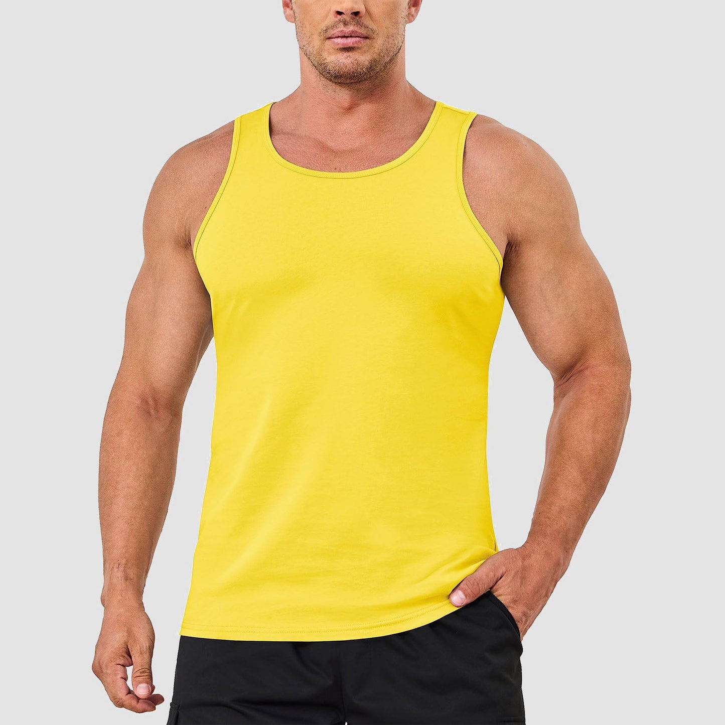 Men's lightweight cotton sleeveless muscle tank top in solid color, moisture-wicking athletic fit for gym