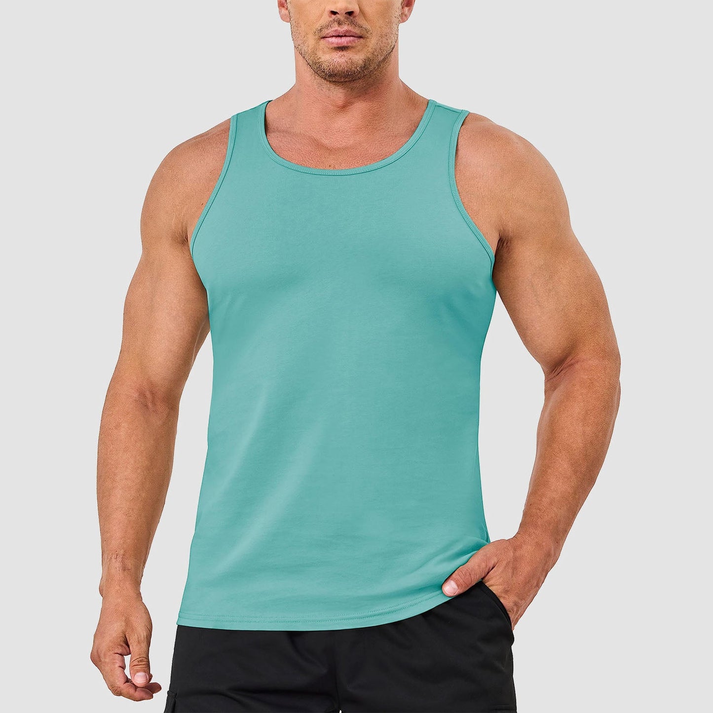 Men's lightweight cotton sleeveless muscle tank top in solid color, moisture-wicking athletic fit for gym