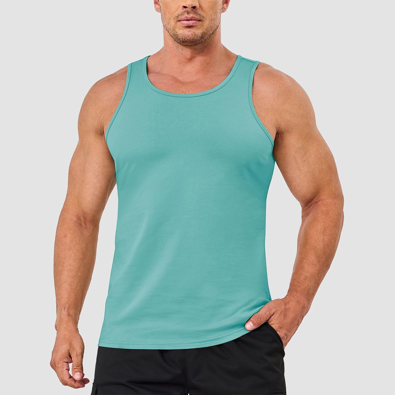Men's lightweight cotton sleeveless muscle tank top in solid color, moisture-wicking athletic fit for gym