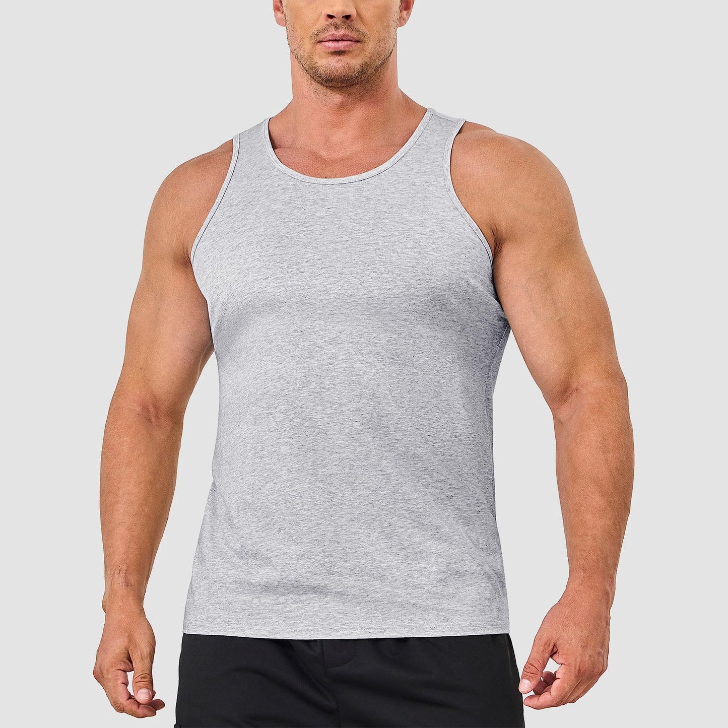 Men's lightweight cotton sleeveless muscle tank top in solid color, moisture-wicking athletic fit