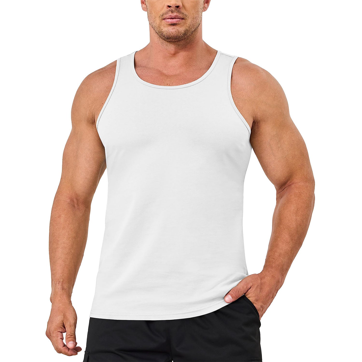 Men's lightweight cotton sleeveless muscle tank top in solid colors, moisture-wicking athletic fit