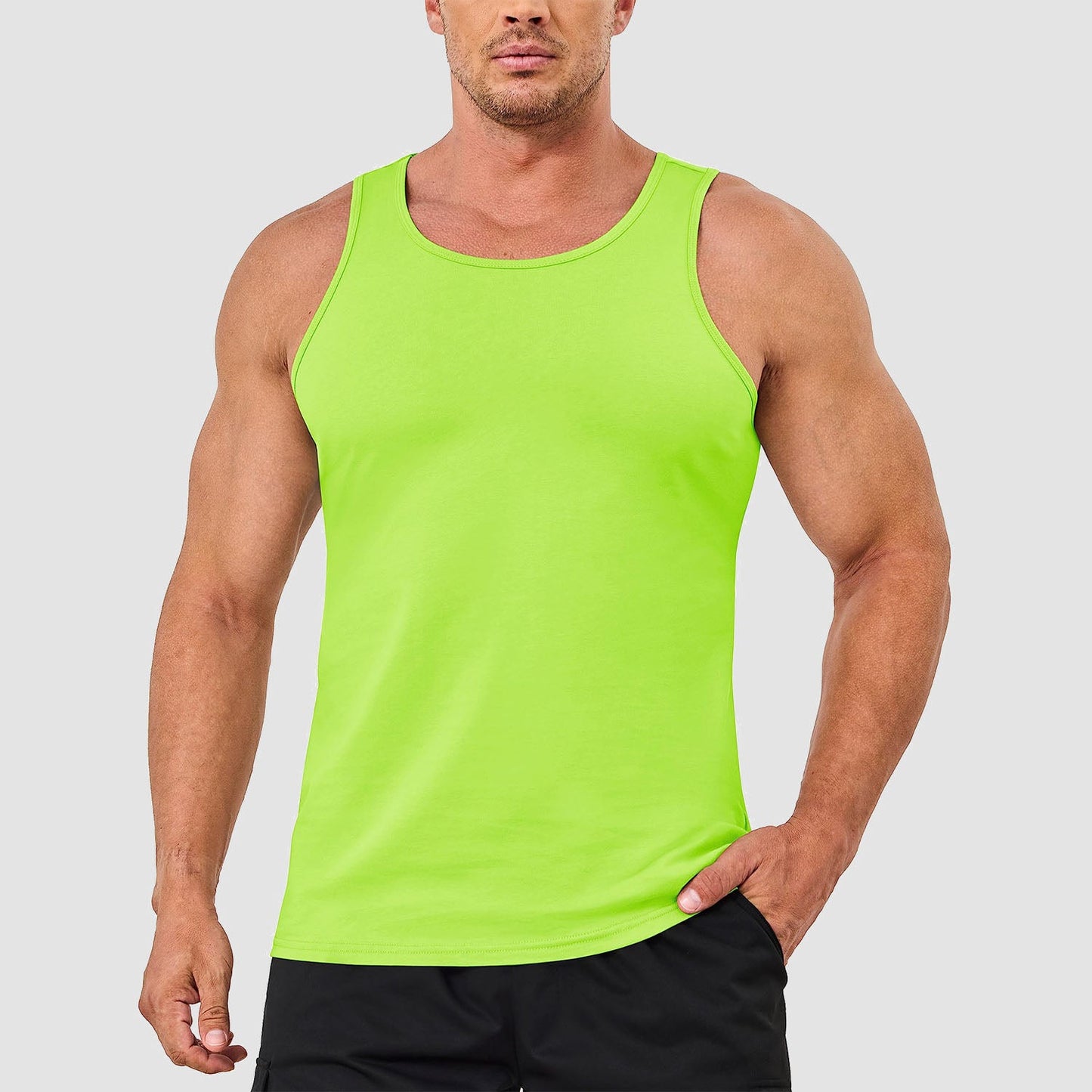 Men's lightweight cotton sleeveless muscle tank top moisture-wicking athletic fit for gym training