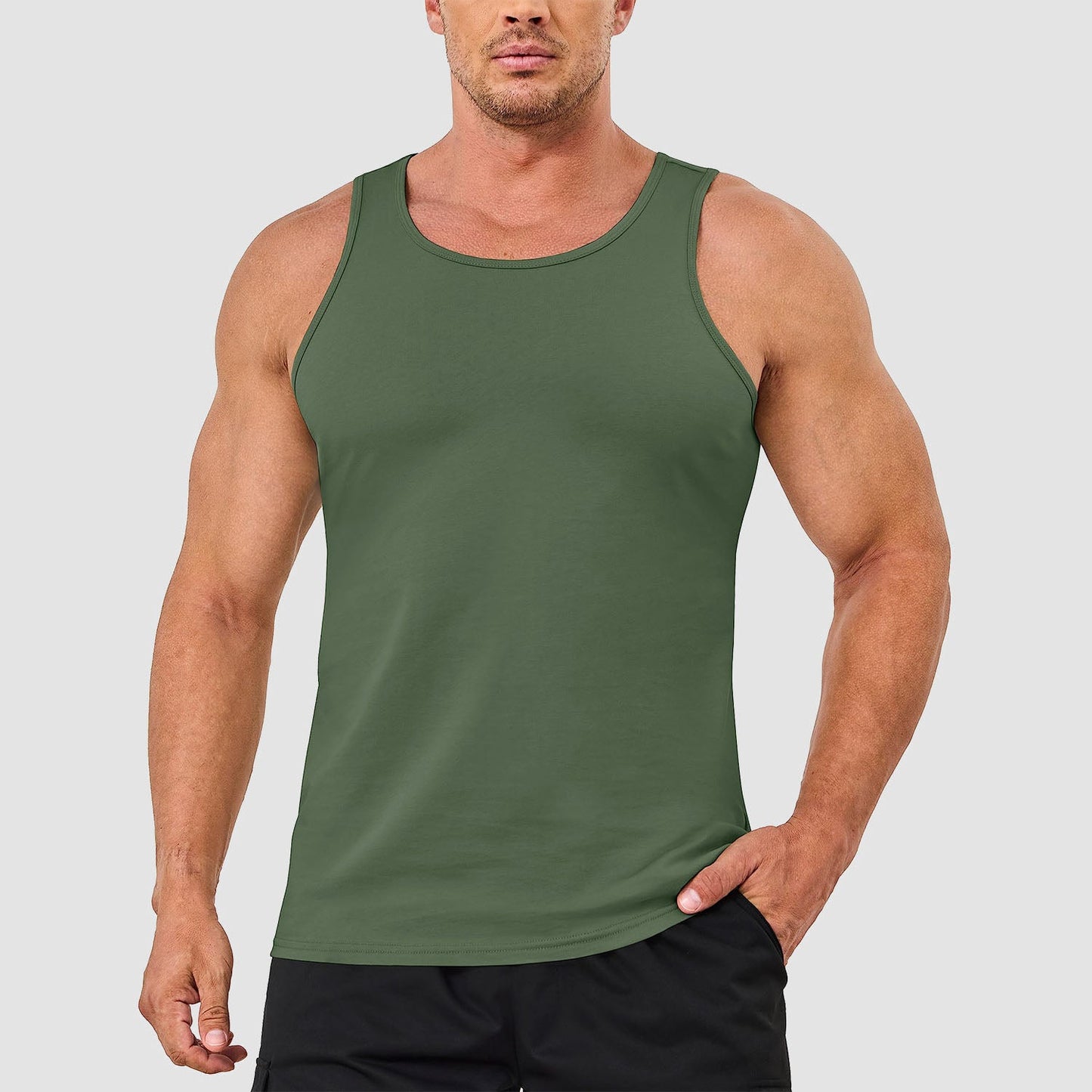 Men's lightweight cotton sleeveless muscle tank top in solid color, moisture-wicking athletic fit for gym