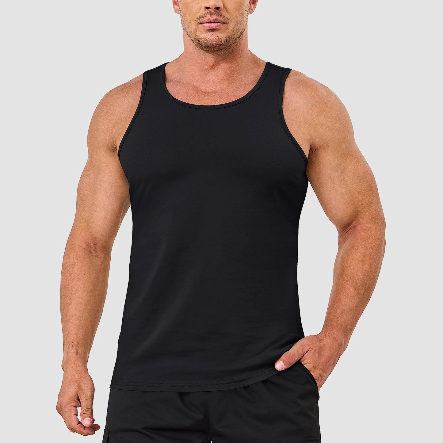 Men's lightweight cotton sleeveless muscle tank top in solid color, moisture-wicking athletic fit