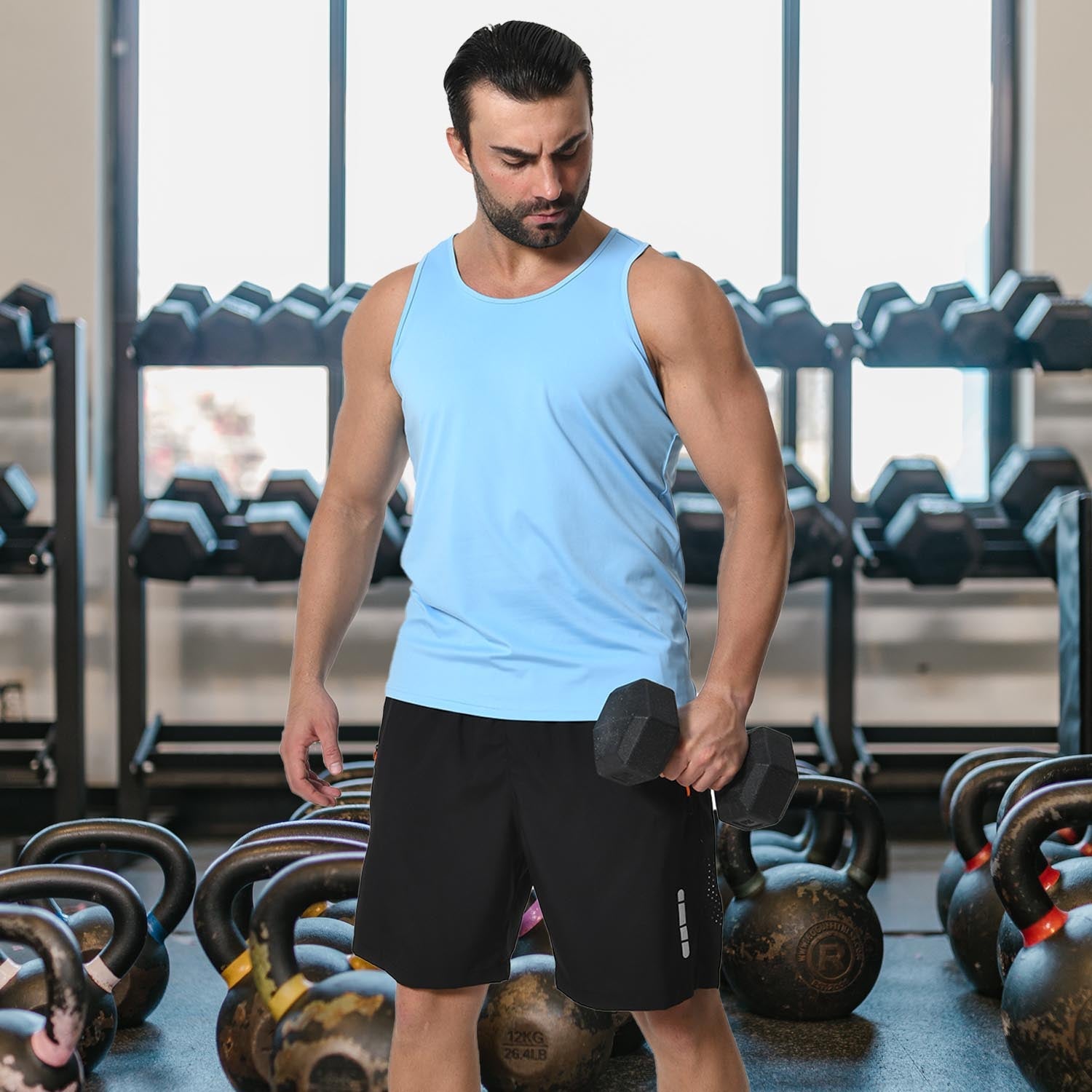 Men's UPF 80+ athletic tank top lightweight quick-dry moisture-wicking polyester-spandex blend outdoor workout