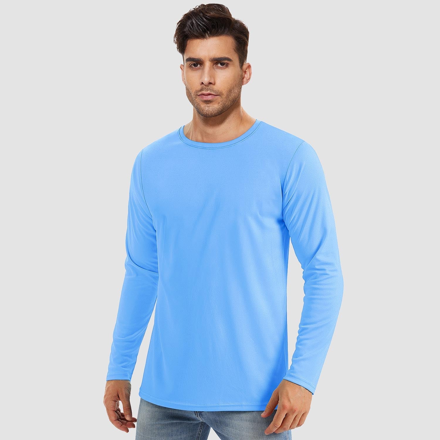 Men's UPF 80+ long sleeve quick-dry sun protection shirt lightweight breathable polyester spandex outdoor fit