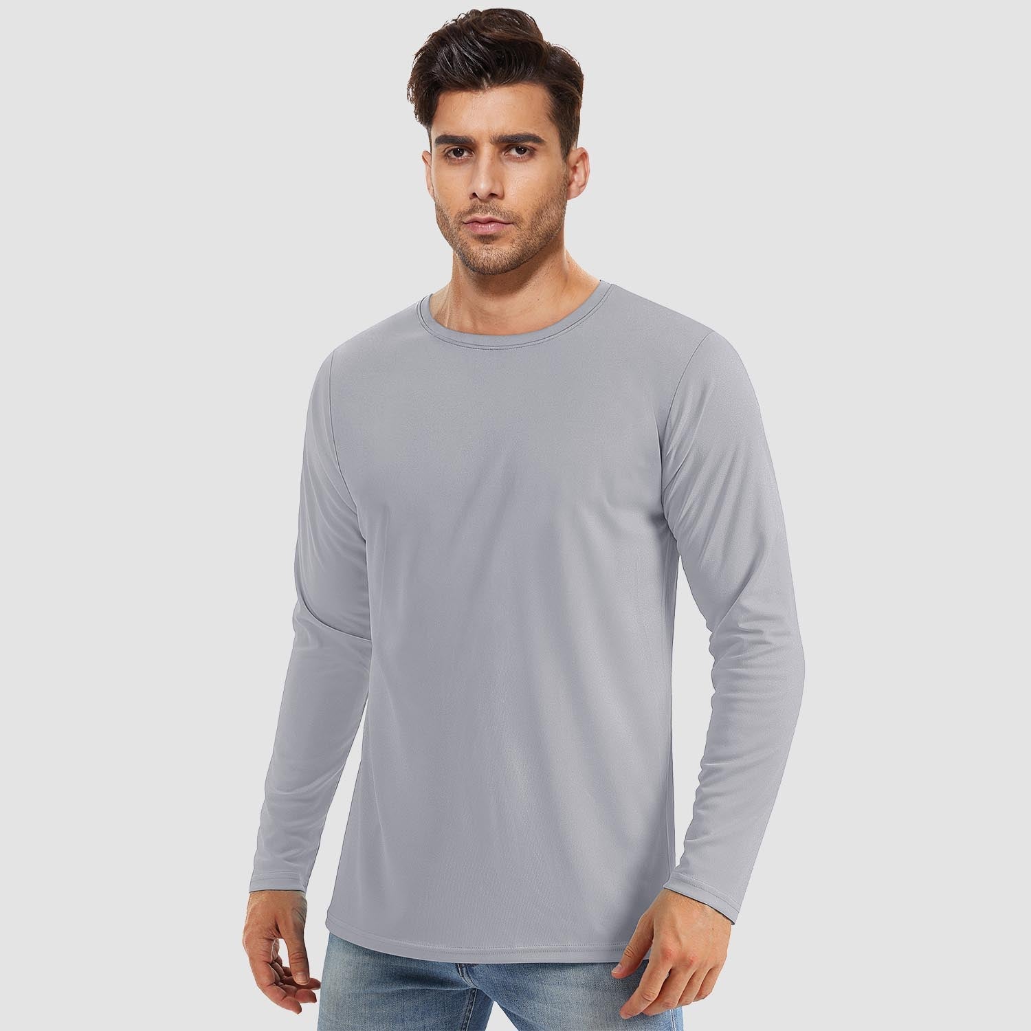 Men's UPF 80+ long sleeve quick-dry sun protection shirt, lightweight polyester-spandex outdoor fit