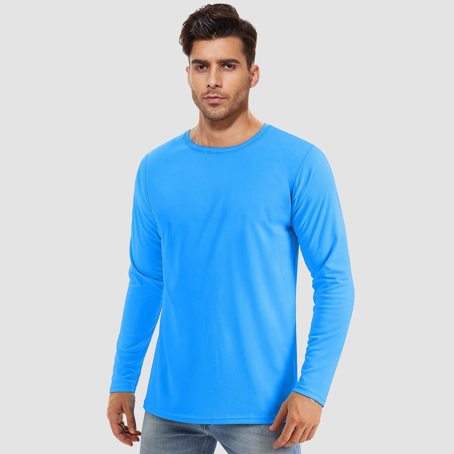 Men's UPF 80+ long sleeve quick-dry sun protection shirt lightweight breathable polyester-spandex outdoor fit