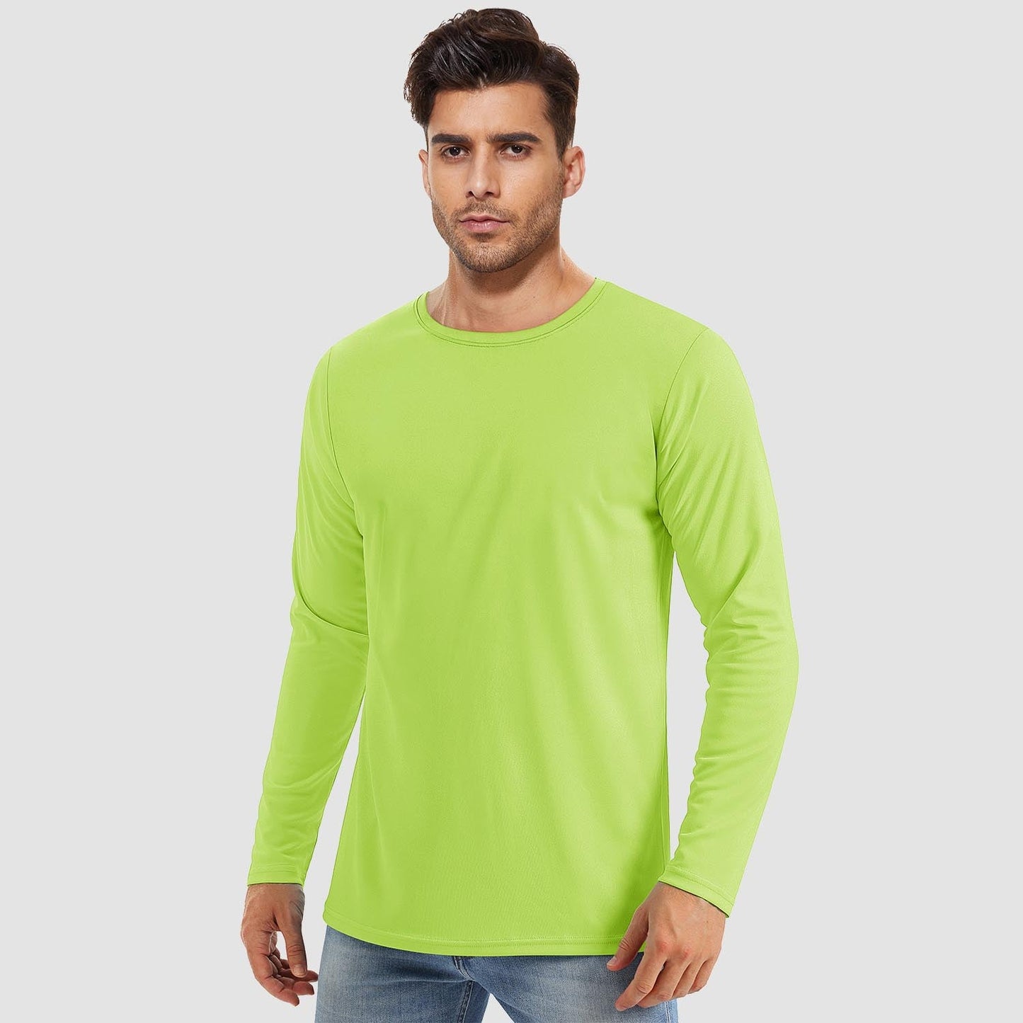 Men's UPF 80+ long sleeve sun protection quick-dry shirt lightweight breathable polyester-spandex outdoor fit