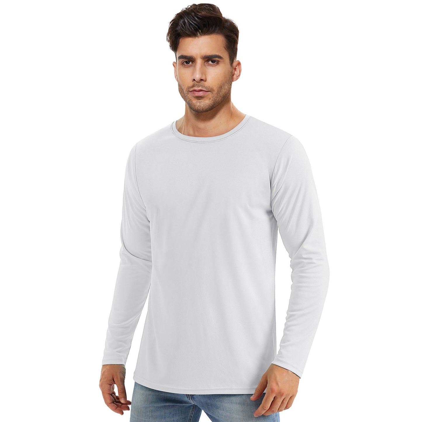 Men's UPF 80+ long sleeve sun protection quick-dry shirt lightweight breathable moisture-wicking outdoor fit
