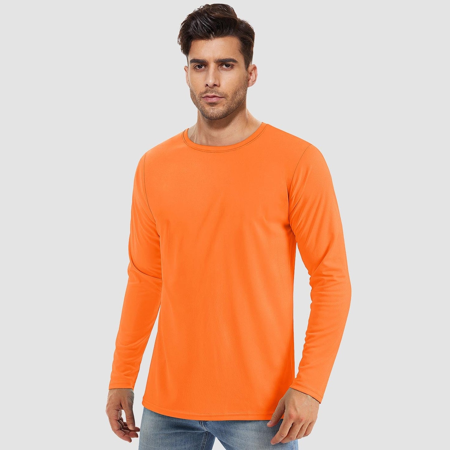 Men's UPF 80+ long sleeve quick-dry sun protection shirt, lightweight breathable polyester-spandex blend