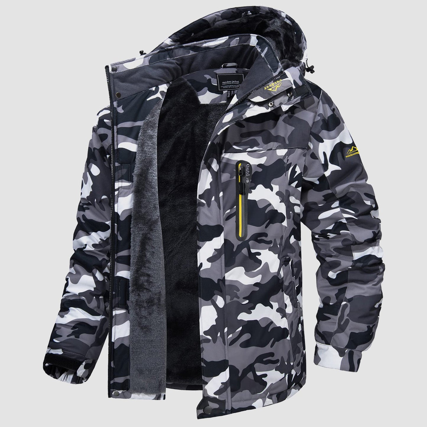 Men's water-resistant ski jacket navy blue relaxed fit fleece-lined with adjustable drawcord hem