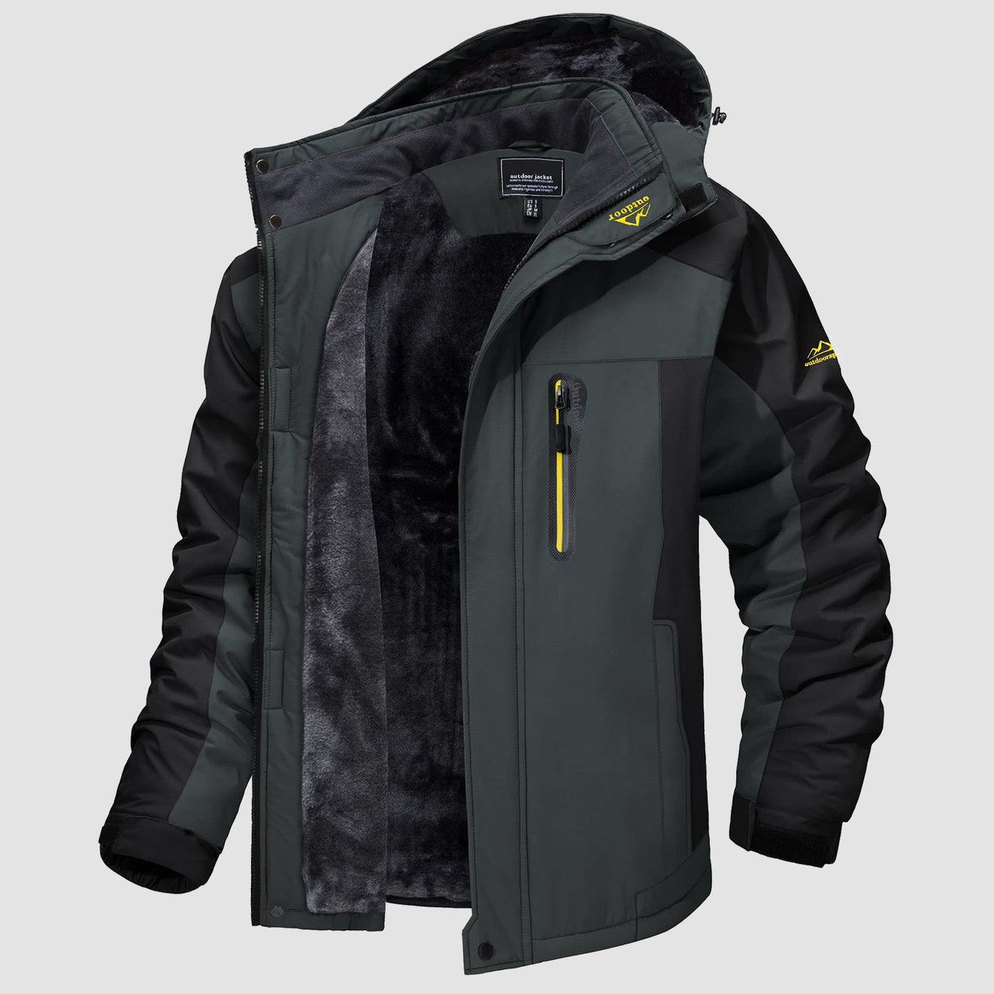 Men's water-resistant ski jacket navy blue slim fit with fleece lining and adjustable drawcord hem
