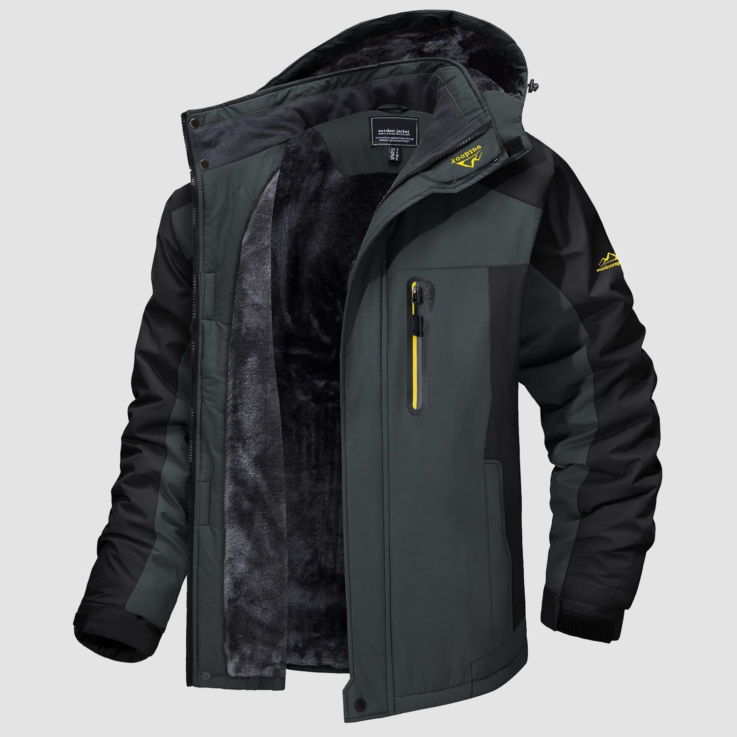 Men's water-resistant ski jacket navy blue slim fit with fleece lining and adjustable drawcord hem