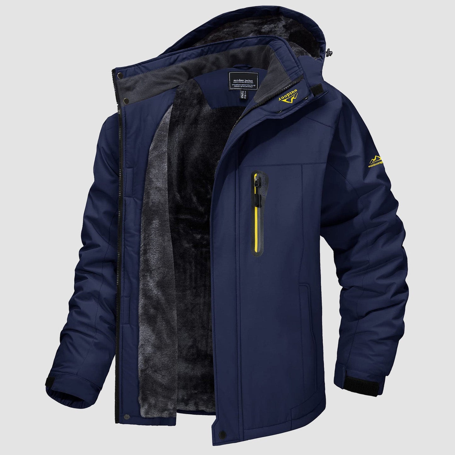 Men's water-resistant ski jacket navy blue relaxed fit fleece-lined with adjustable drawcord hem