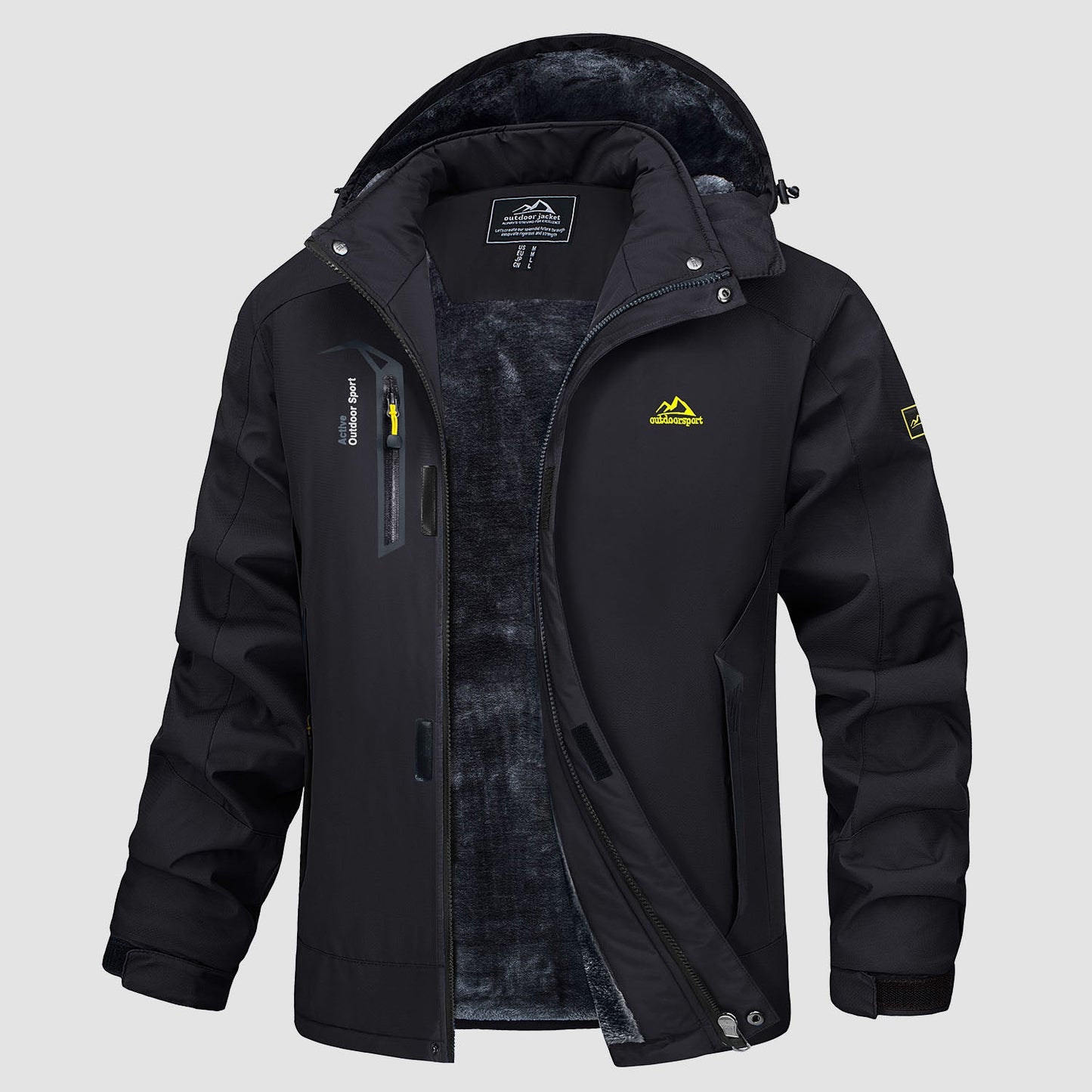 Men's water-resistant ski jacket fleece-lined warmth polyester shell with multiple pockets for winter