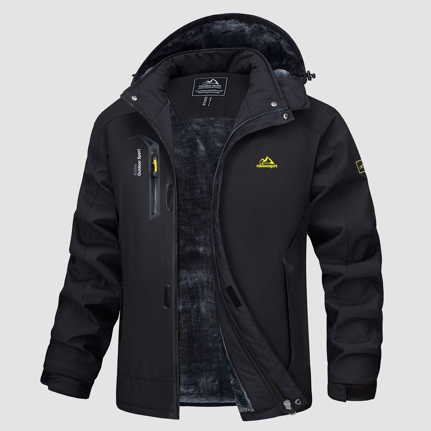 Men's water-resistant ski jacket fleece-lined warmth polyester shell with multiple pockets for winter