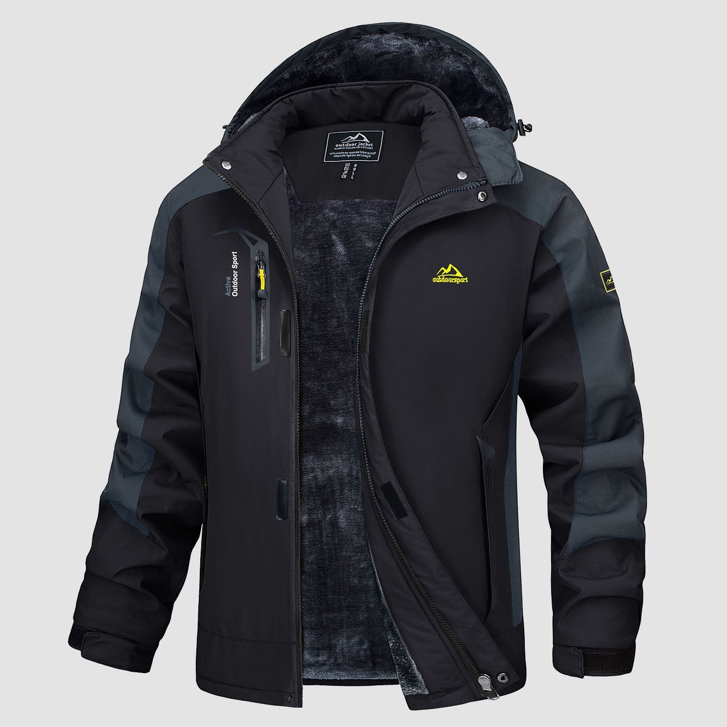 Men's water-resistant ski jacket fleece-lined parka with multiple pockets for winter outdoor adventures