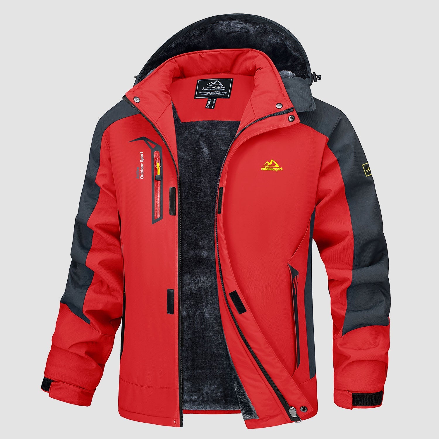 Men's water-resistant ski jacket with fleece-lined warmth, multiple pockets, winter outdoor style