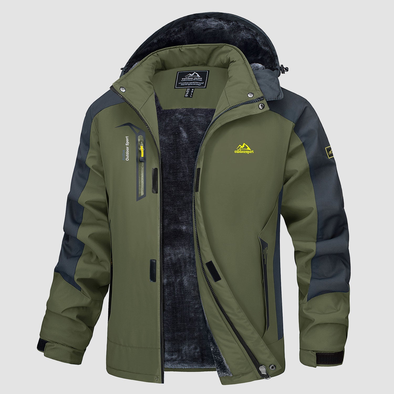 Men's water-resistant ski jacket fleece-lined parka with multiple pockets for winter adventures