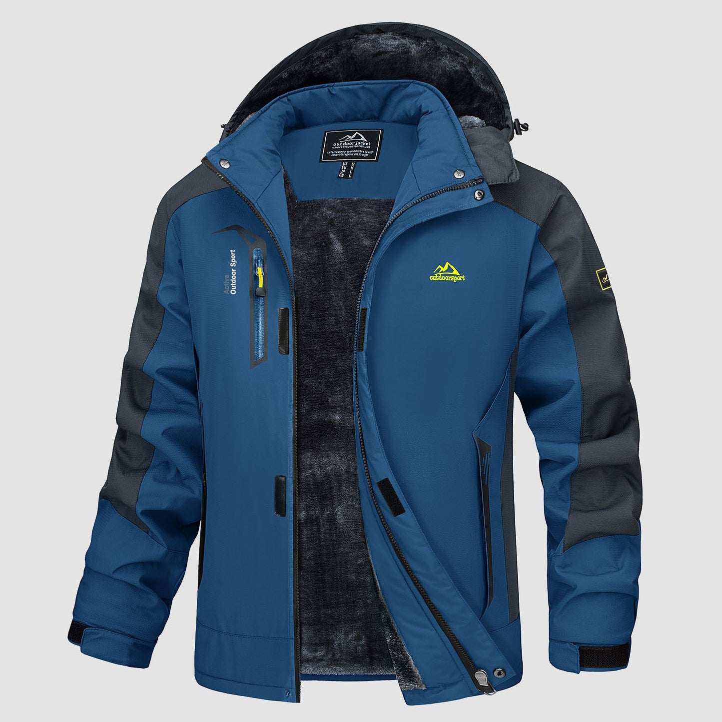 Men's water-resistant ski jacket fleece-lined parka with multiple pockets for winter outdoor adventures