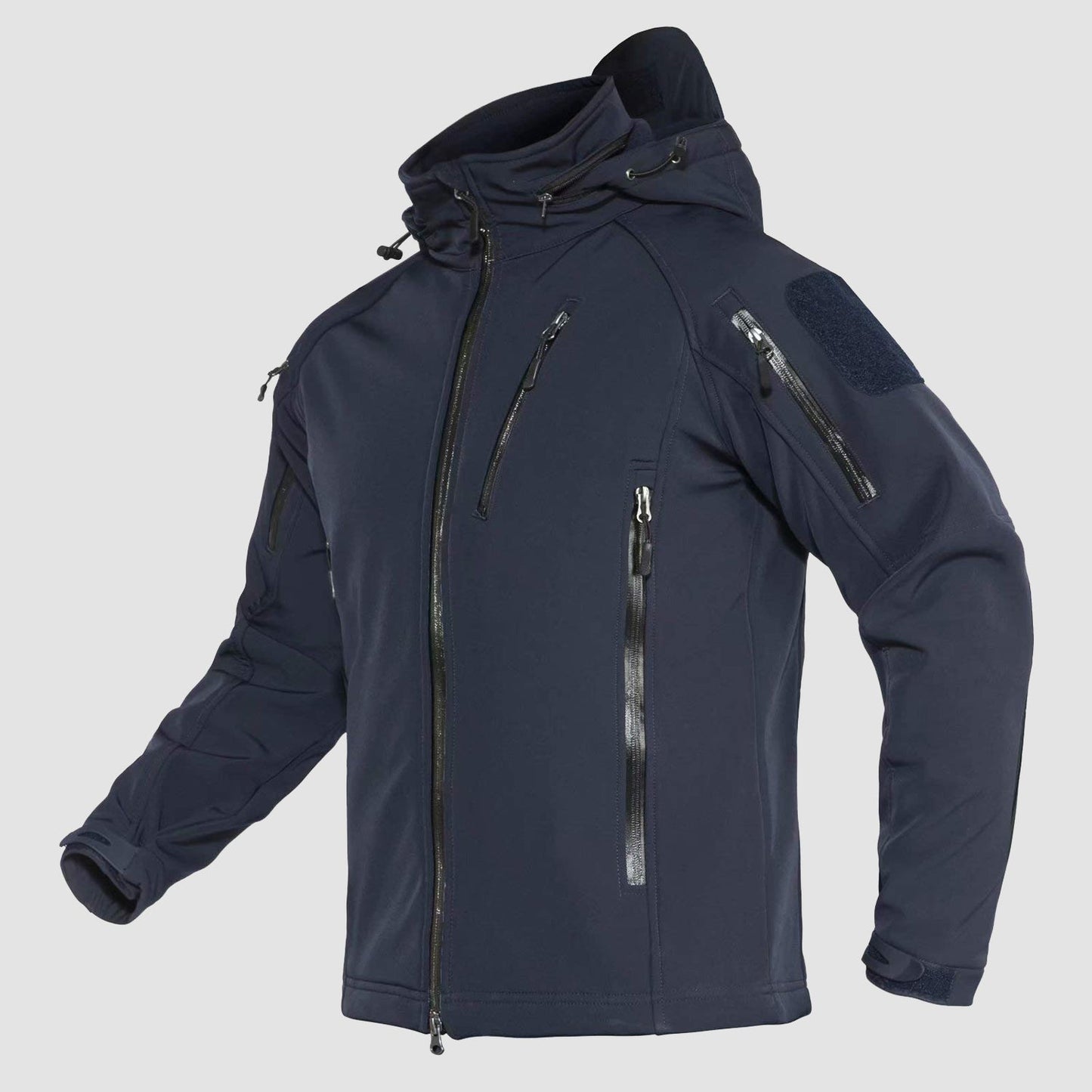 Men's hooded tactical winter jacket, water-resistant windproof shell with 8 pockets for outdoor use