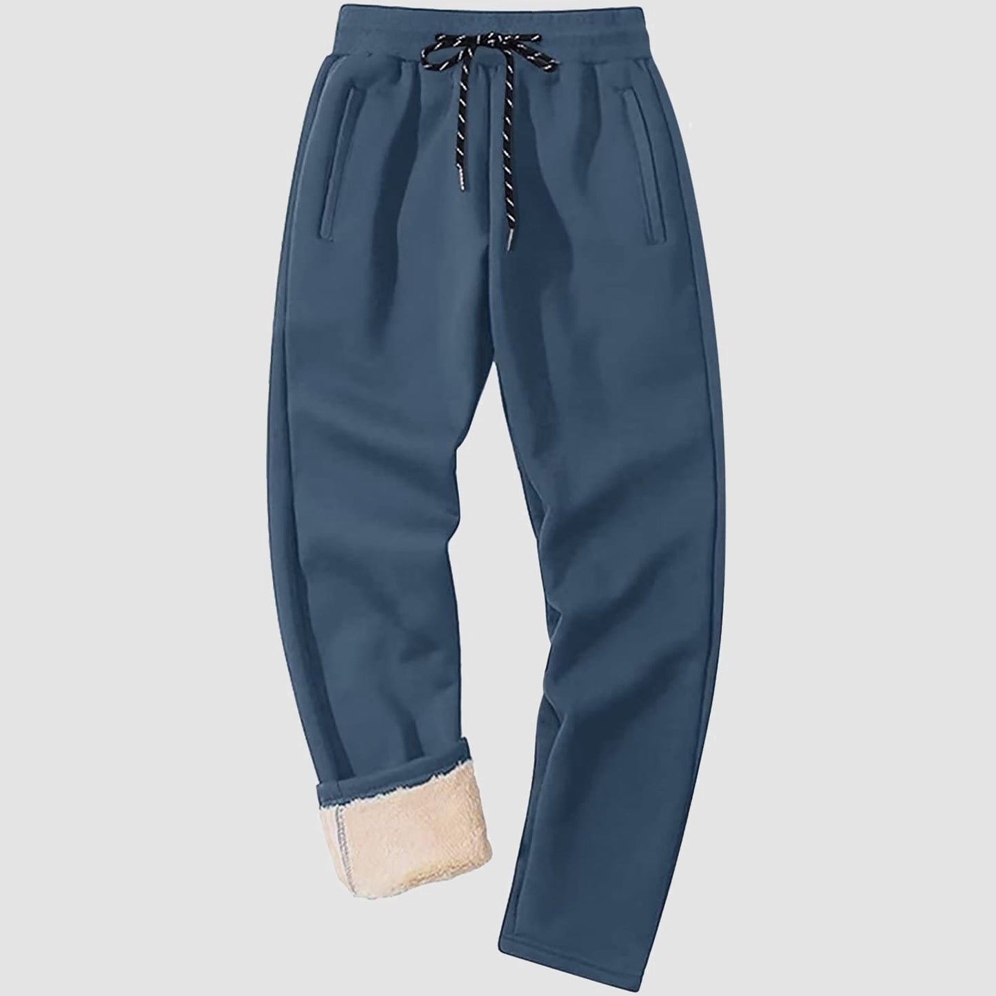 Men's gray fleece sweatpants with Sherpa lining, tapered fit and elastic waistband for winter warmth