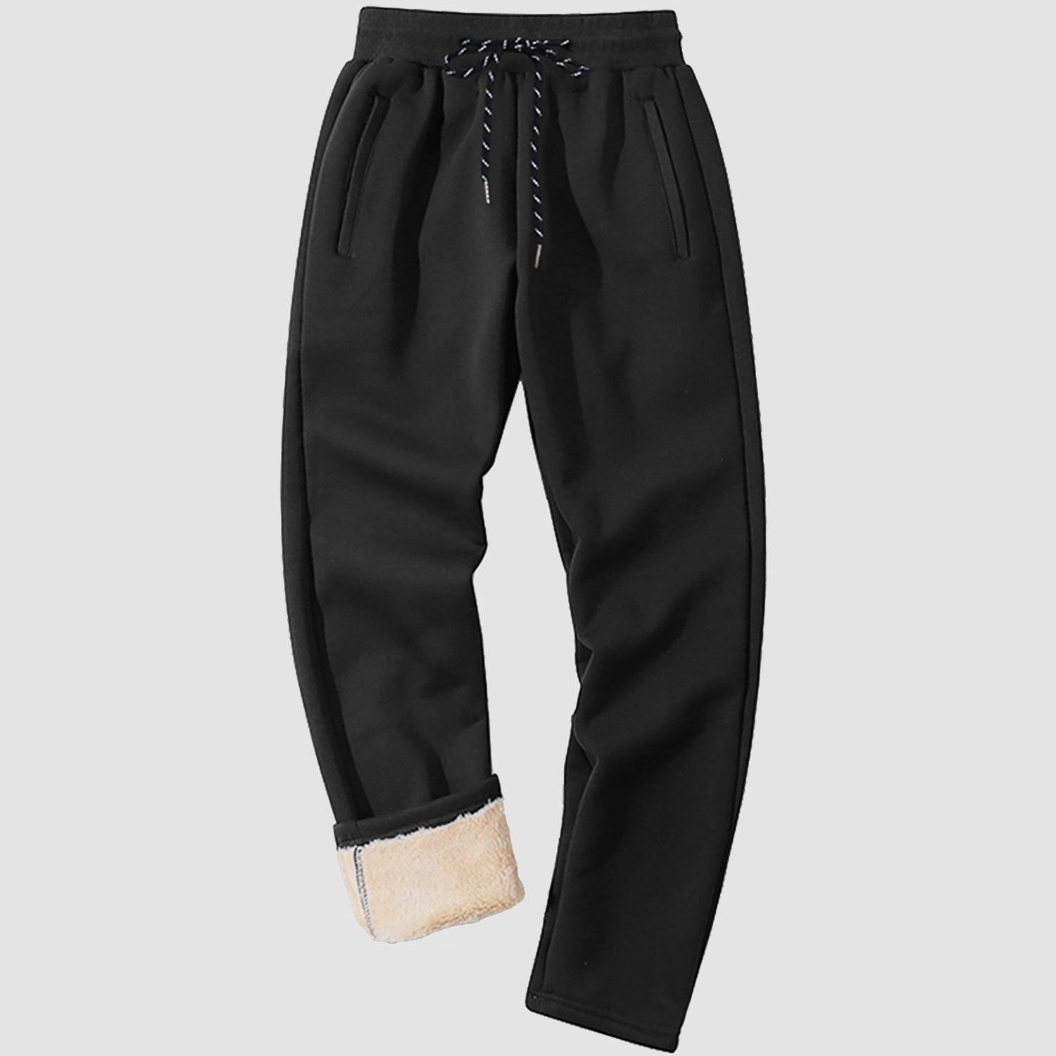 Men's gray fleece sweatpants with Sherpa lining, tapered fit and elastic waistband for winter warmth