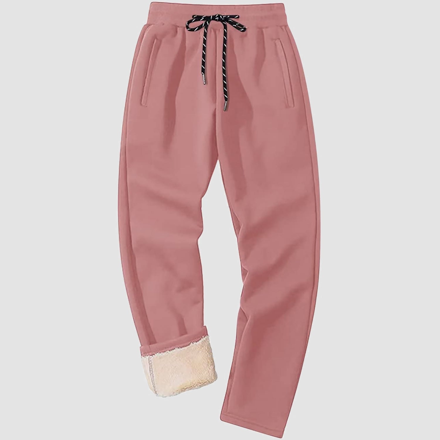 Men's gray fleece sweatpants with sherpa lining, tapered fit and elastic waistband for winter warmth