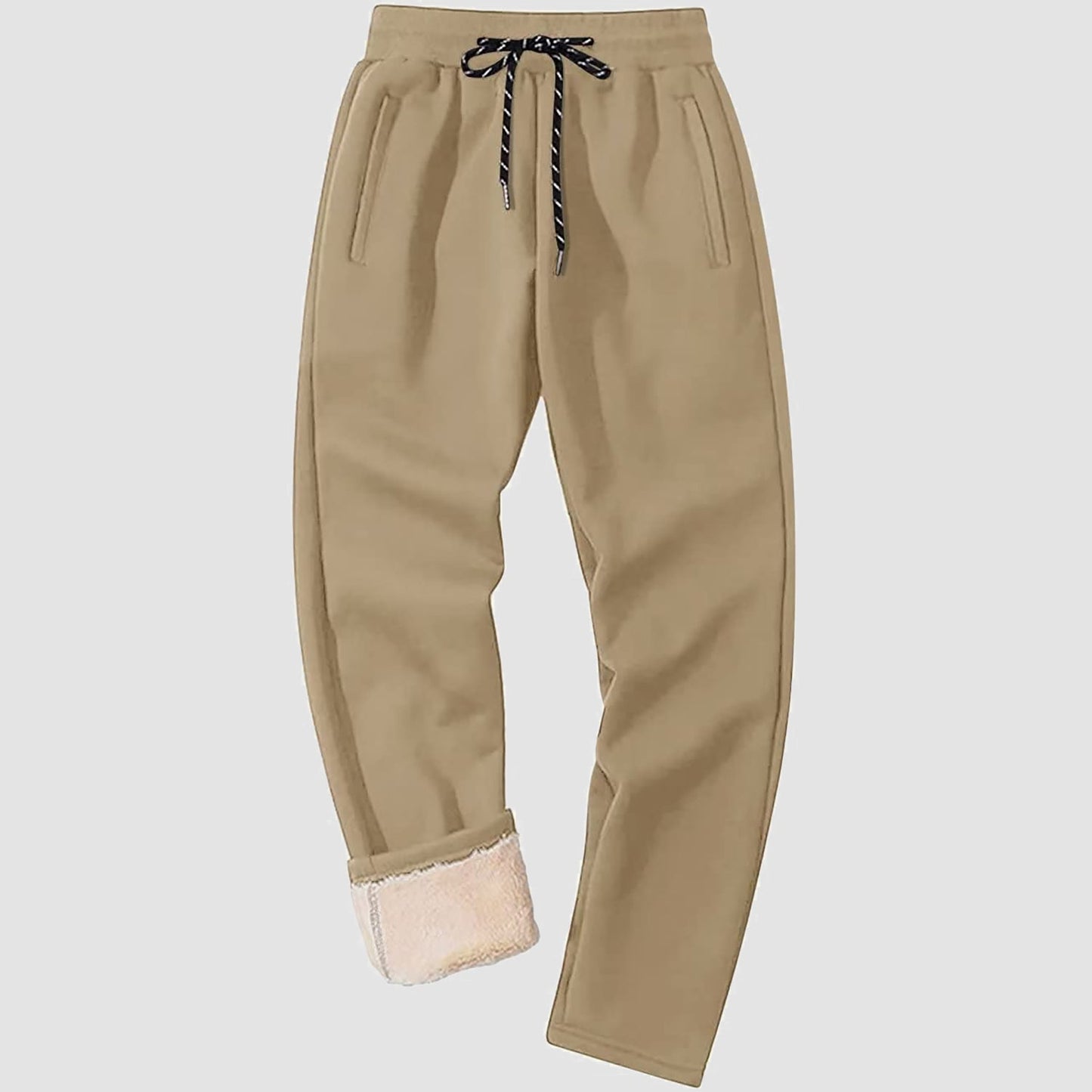 Men's gray fleece sweatpants with Sherpa lining, tapered fit and elastic waistband for winter warmth