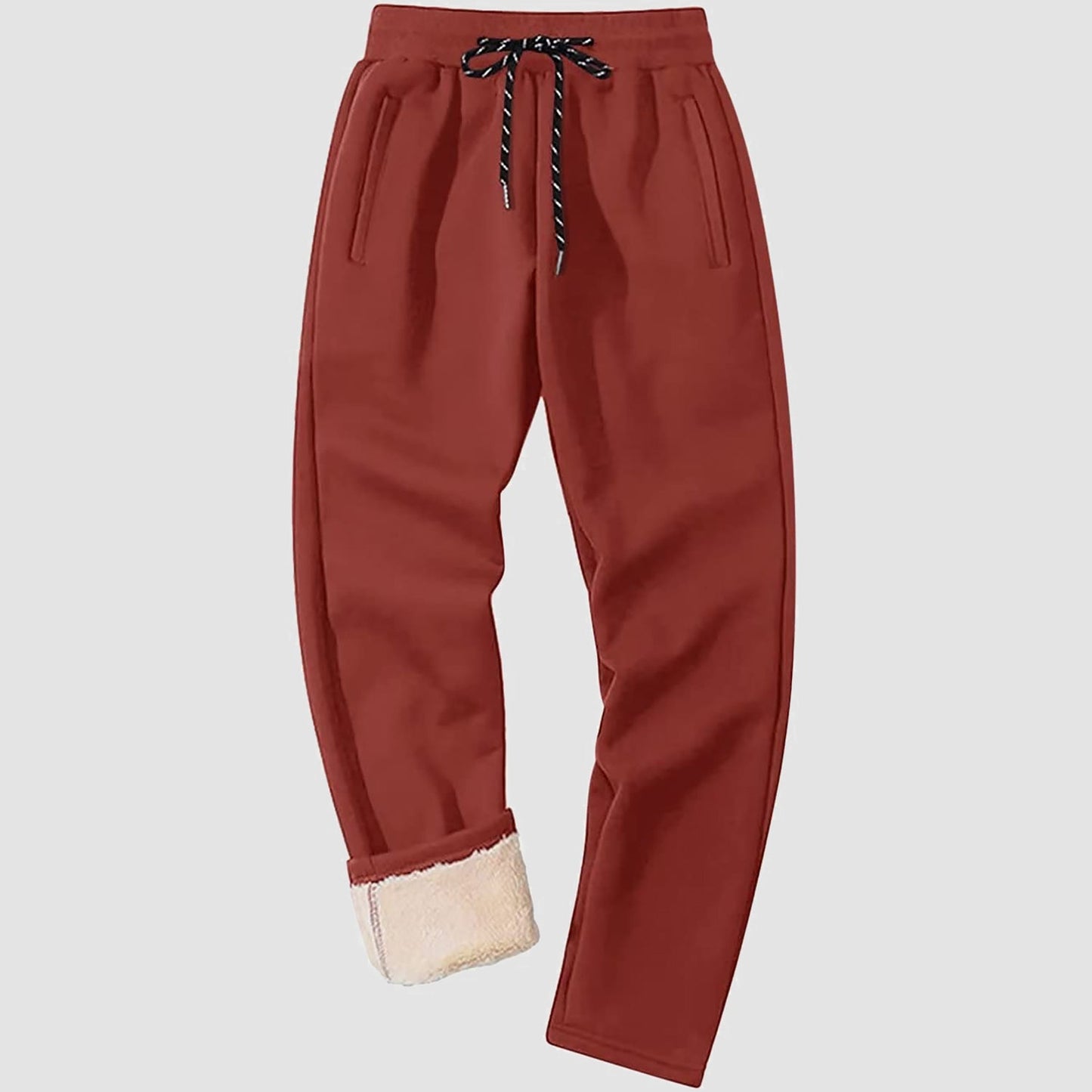 Men's gray fleece sweatpants with sherpa lining, tapered fit and elastic waistband for winter warmth