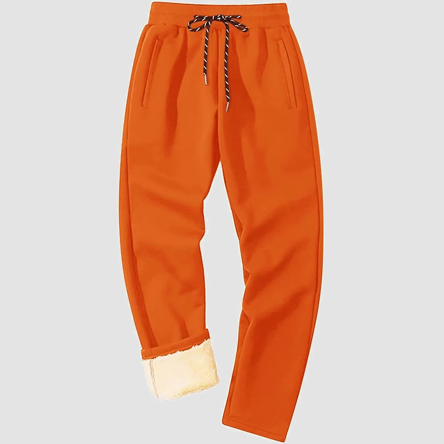 Men's gray fleece sweatpants with Sherpa lining, tapered fit, elastic waist for winter warmth