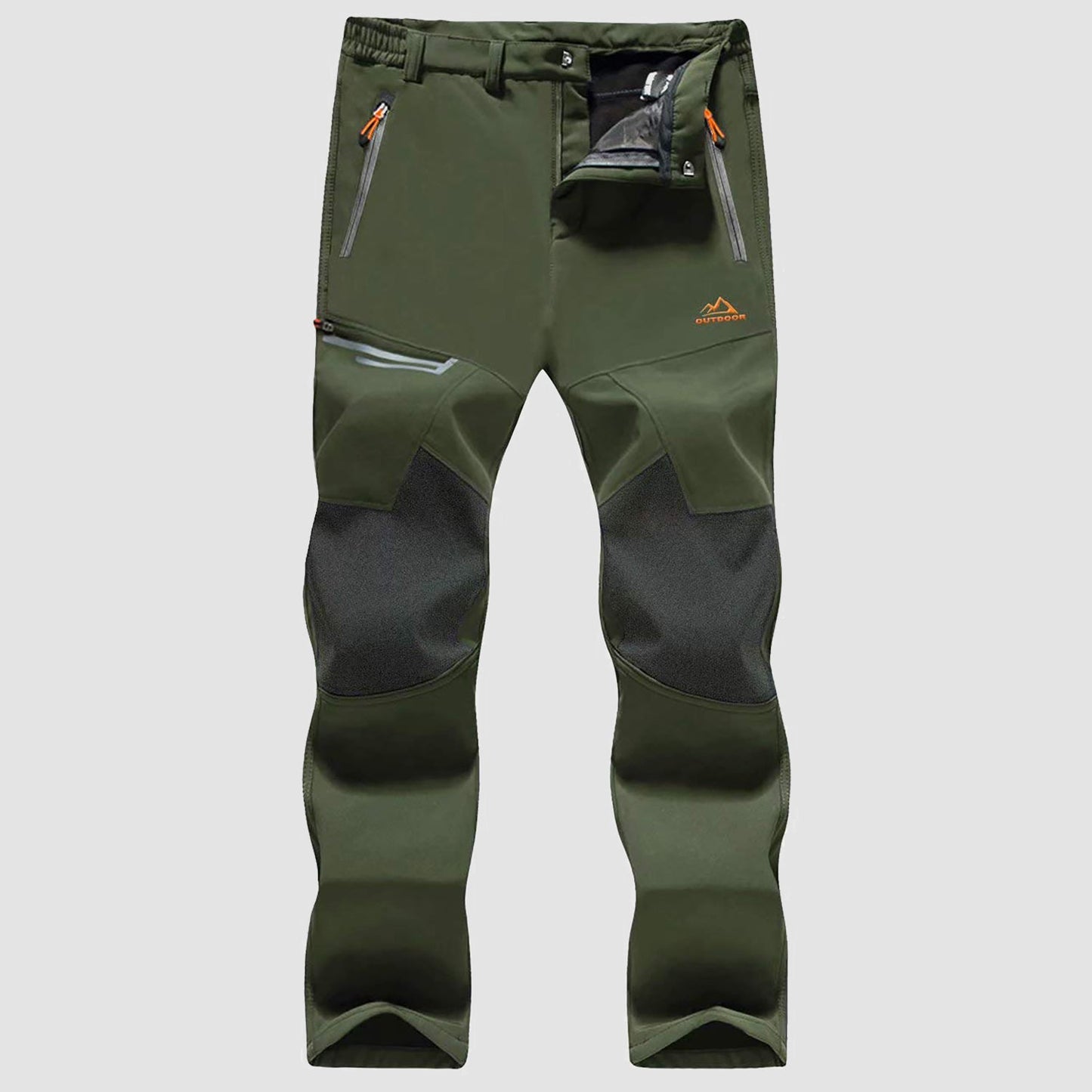 Men's black fleece-lined ski pants water-resistant with four zip pockets and reinforced knees