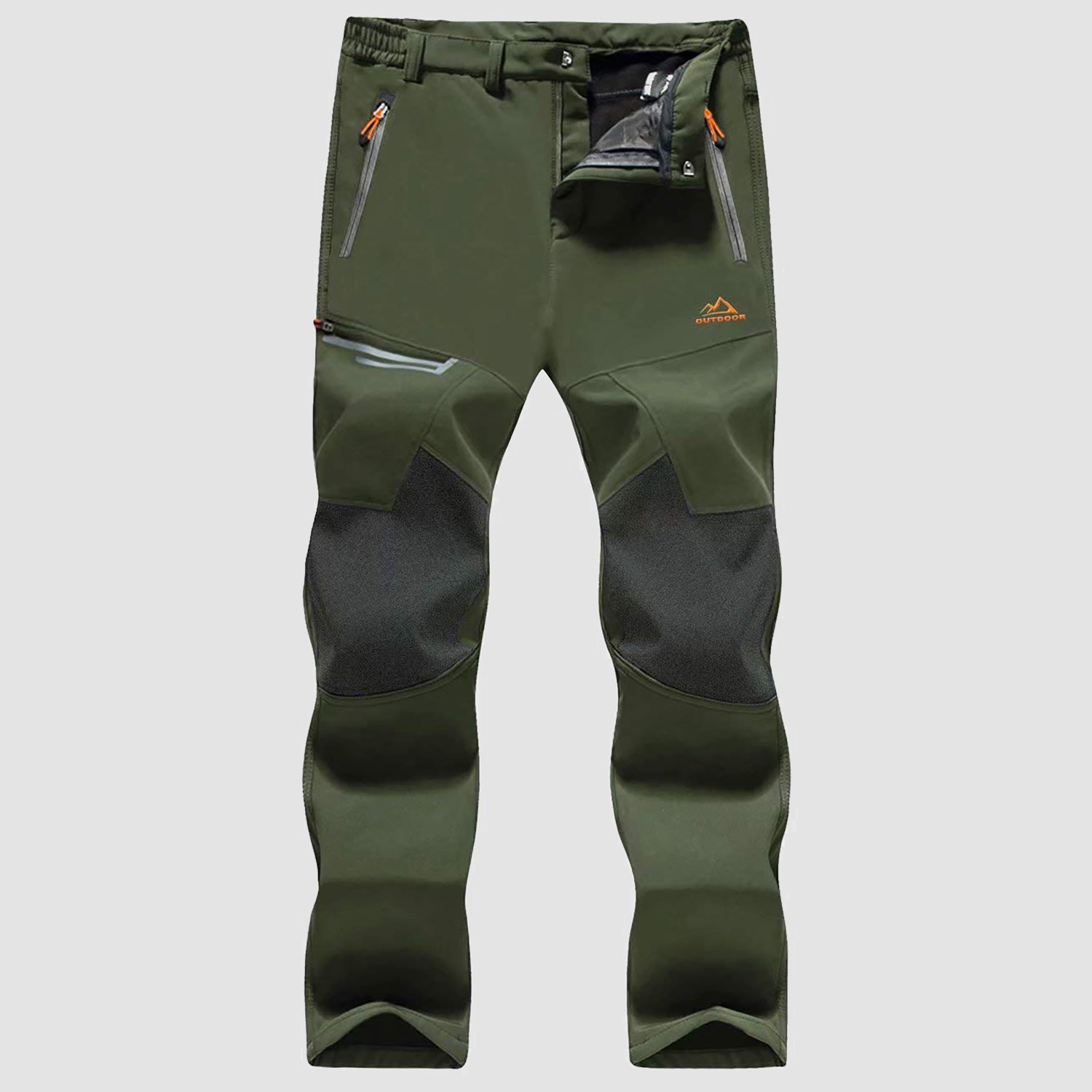 Men's black fleece-lined ski pants water-resistant with four zip pockets and reinforced knees