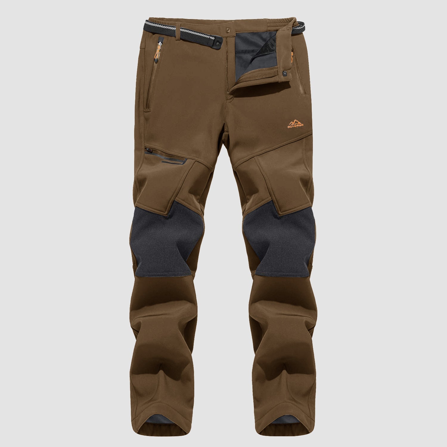 Men's black fleece-lined ski pants, water-resistant winter sports fit with four zip pockets and durable knees
