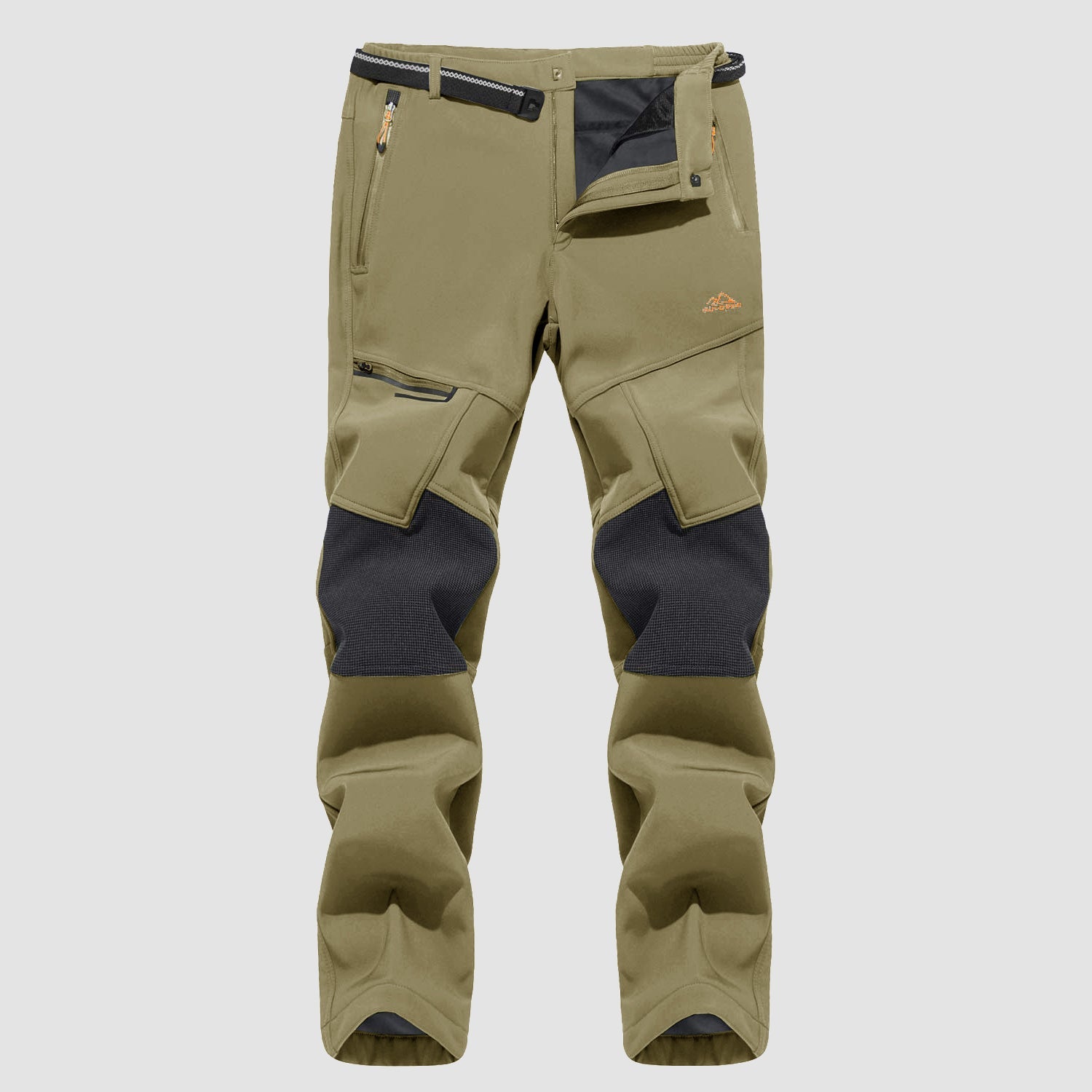 Men's black fleece-lined ski pants water-resistant winter sports with four zip pockets durable knees