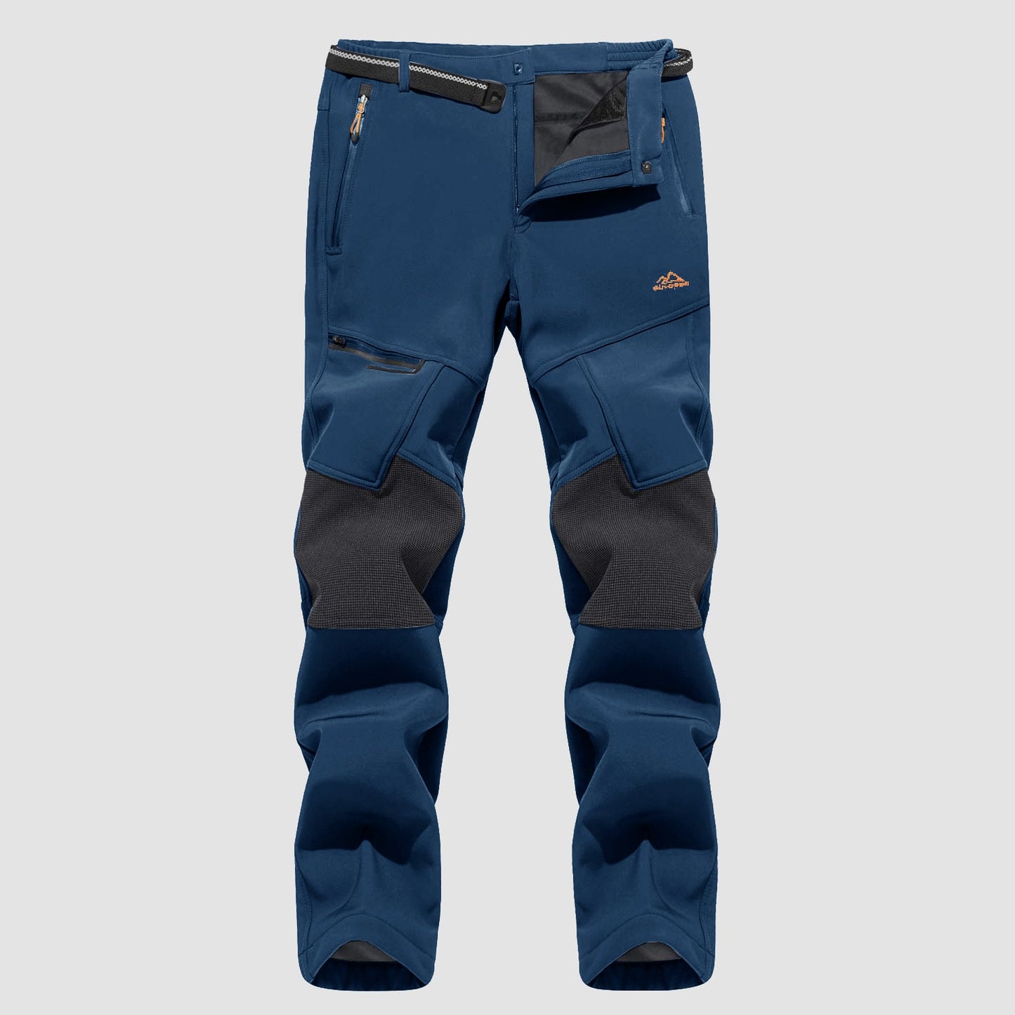 Men's black fleece-lined ski pants water-resistant with four zip pockets and reinforced knees