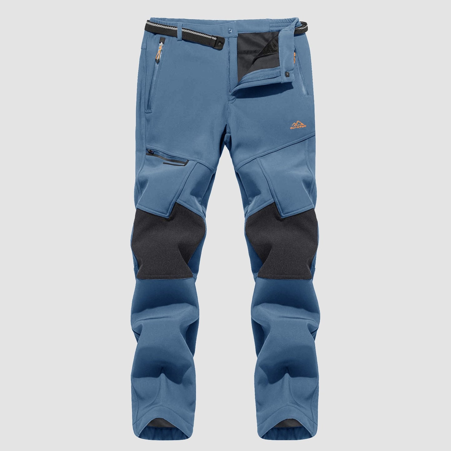 Men's black fleece-lined ski pants, water-resistant winter sports fit with four zip pockets and durable knees
