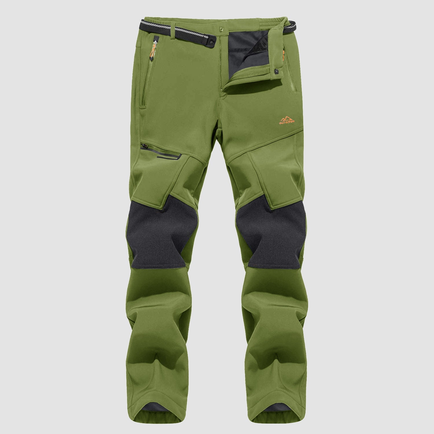 Men's black fleece-lined ski pants water-resistant winter sports with four zip pockets durable knees