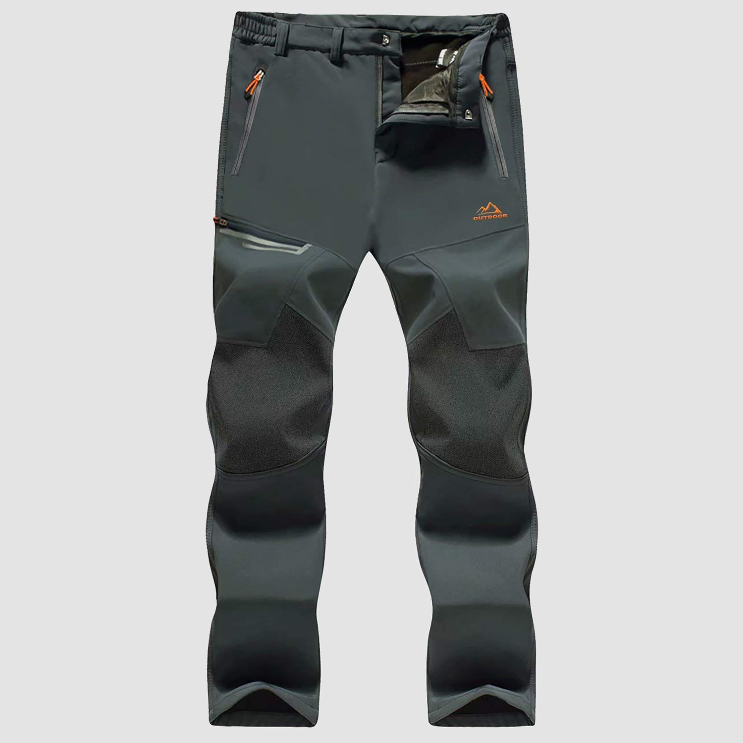 Men's black fleece-lined ski pants water-resistant winter sports four zip pockets durable knees