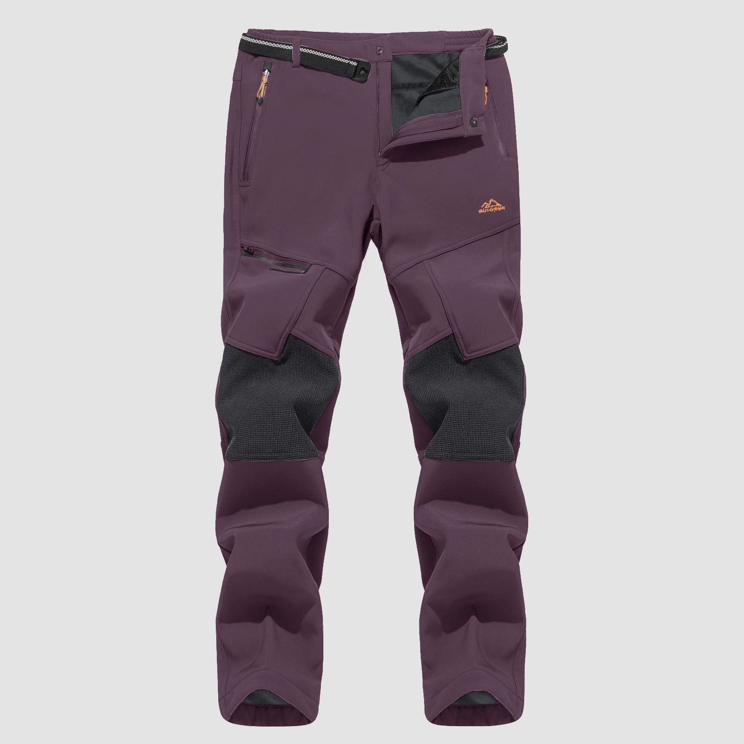 Men's black fleece-lined ski pants water-resistant winter sports with four zip pockets durable knees