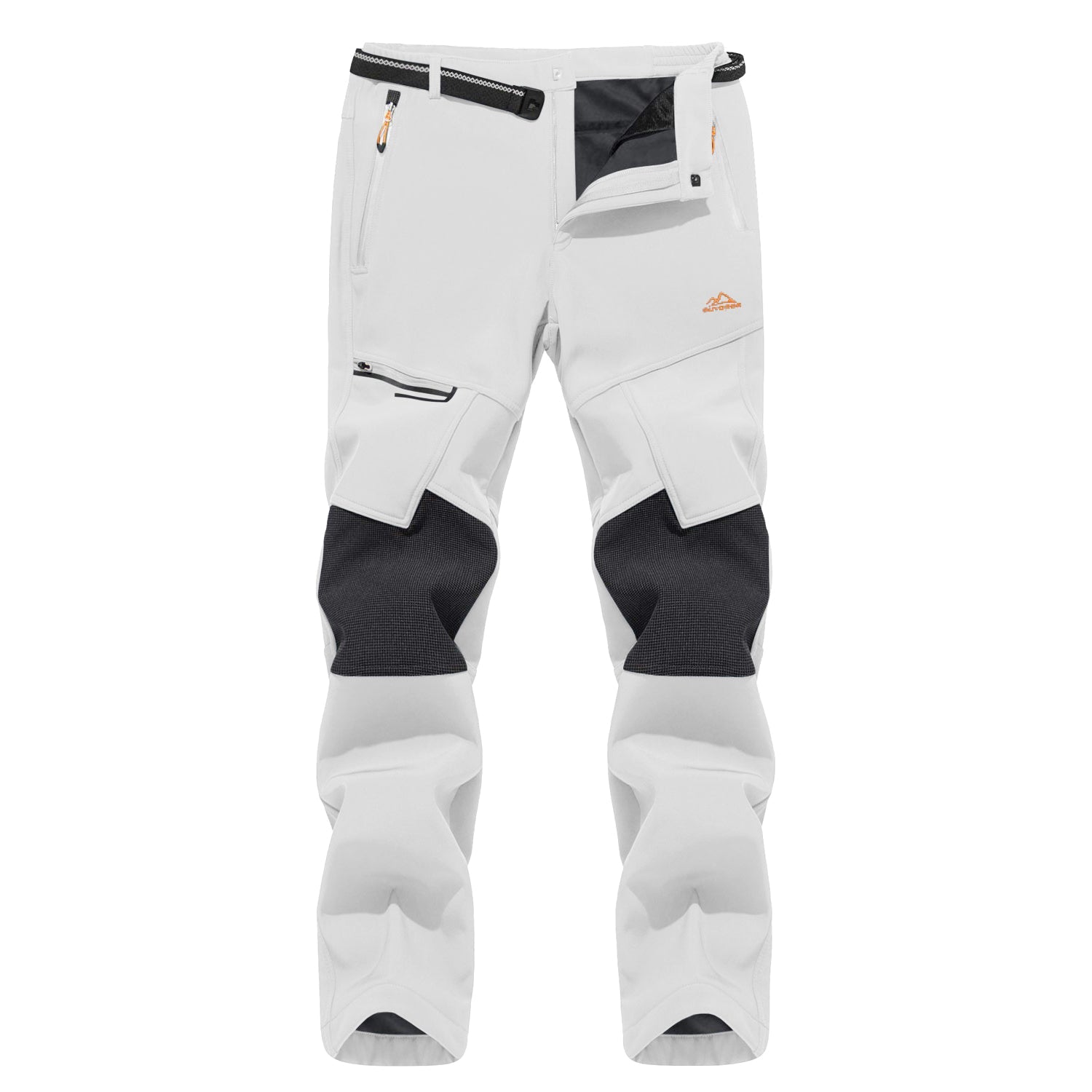 Men's black fleece-lined ski pants water-resistant winter sports with four zip pockets durable knees