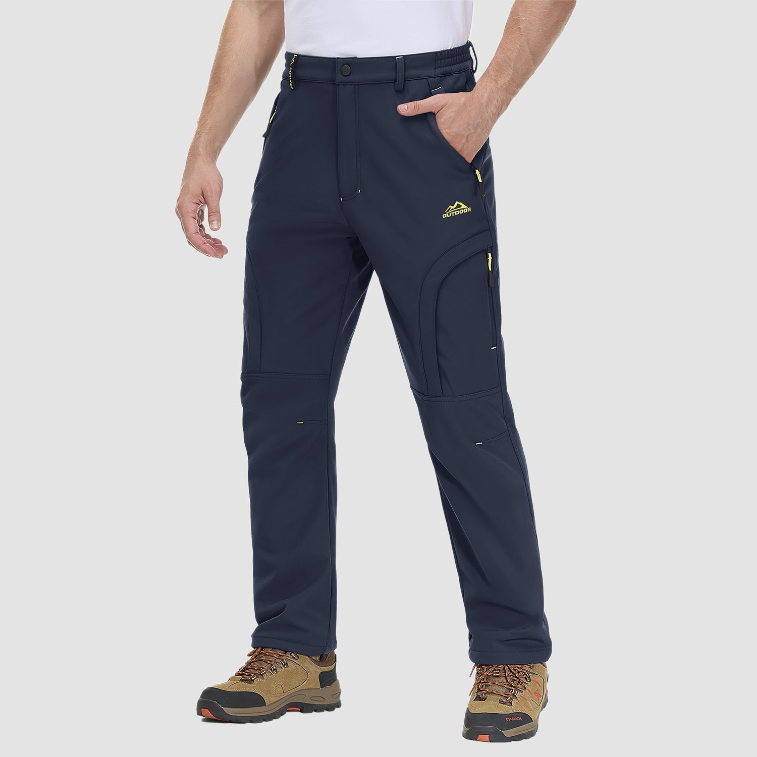 Men's fleece-lined ripstop hiking pants water-resistant charcoal gray slim athletic cold weather