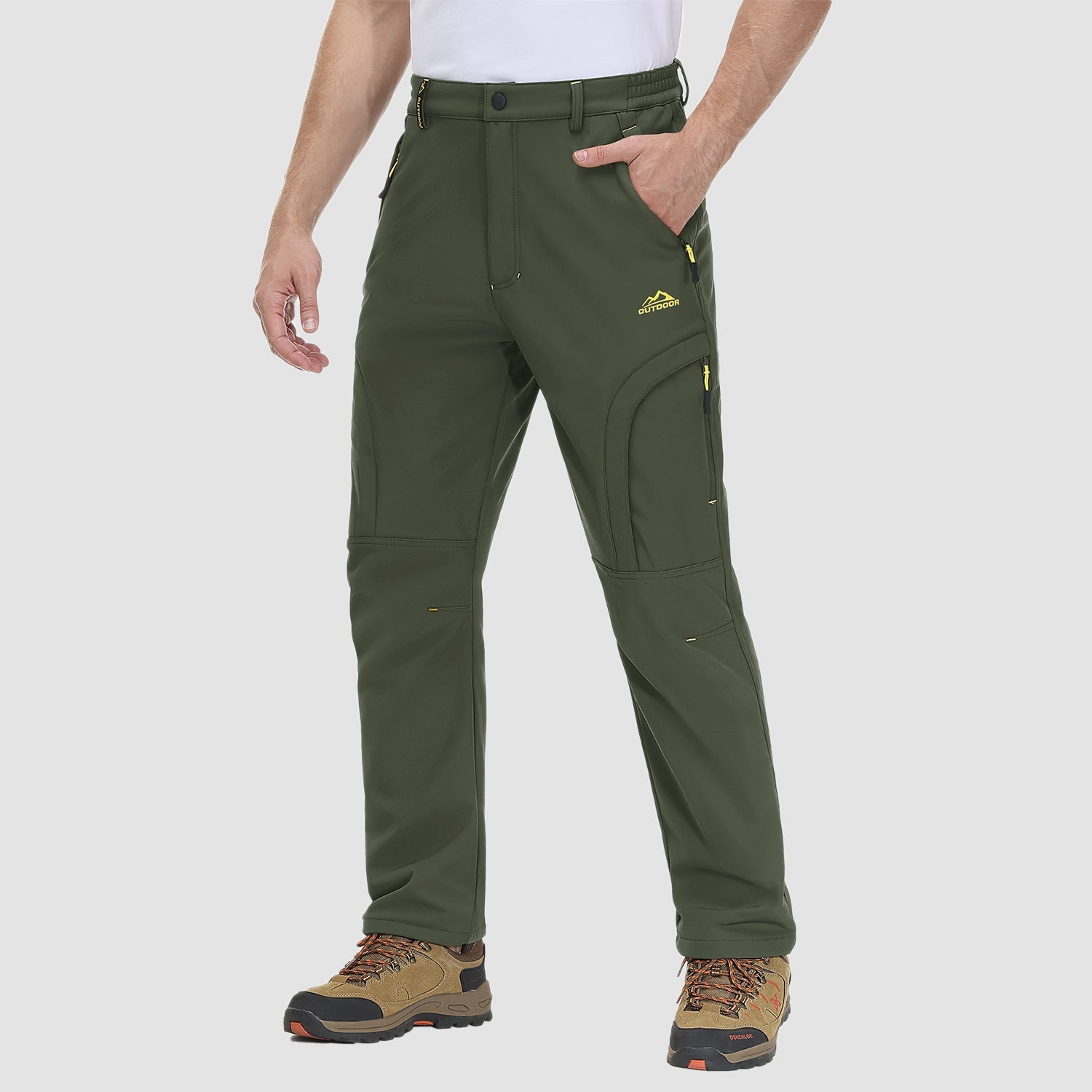 Men's fleece-lined ripstop hiking pants gray water-resistant cold weather outdoor winter trousers