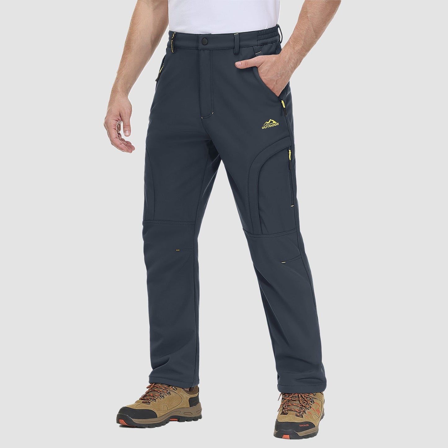 Men's fleece-lined ripstop hiking pants in black, water-resistant cold weather outdoor trousers