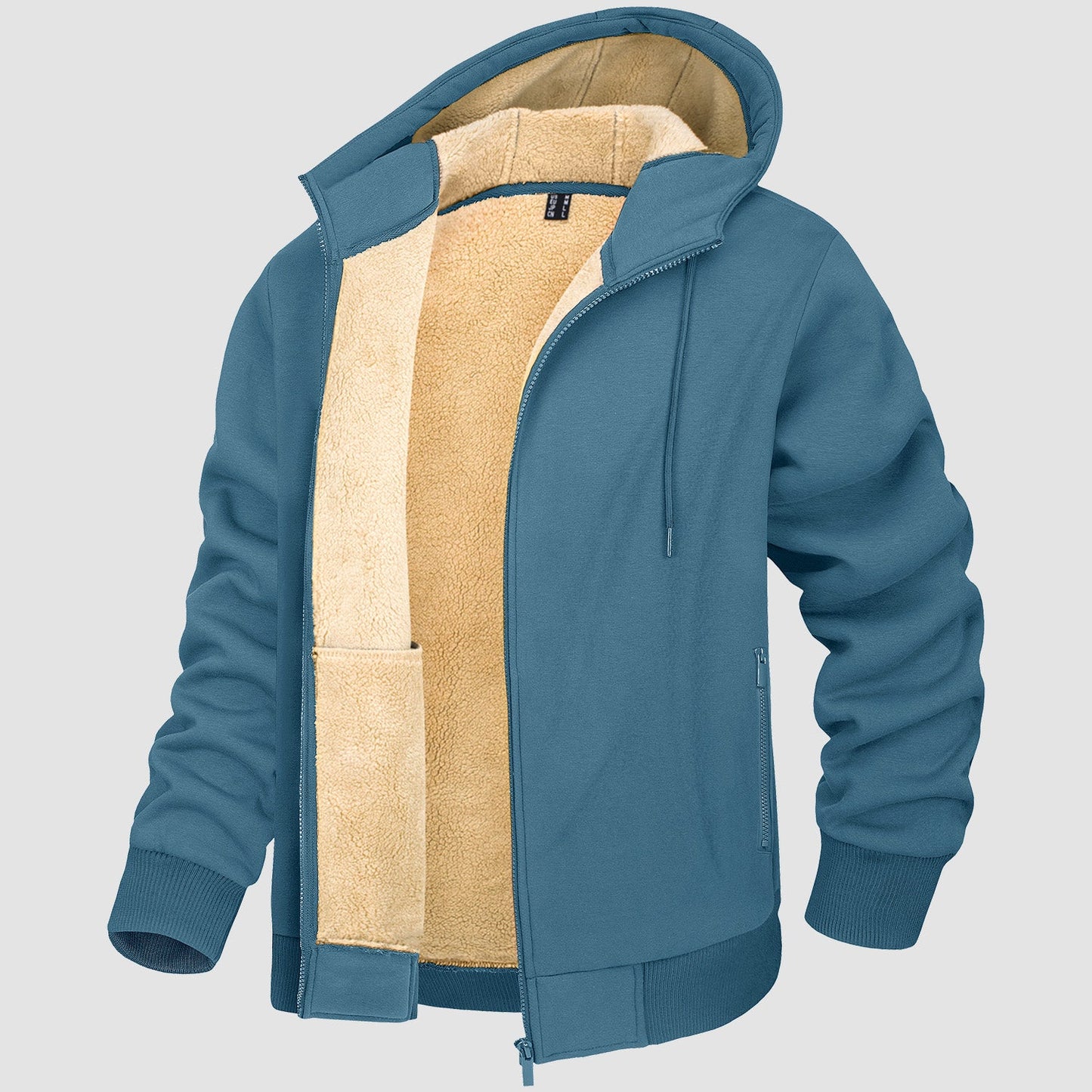 Men's fleece lined zip-up hoodie windproof winter coat with kangaroo pockets, warm outdoor jacket