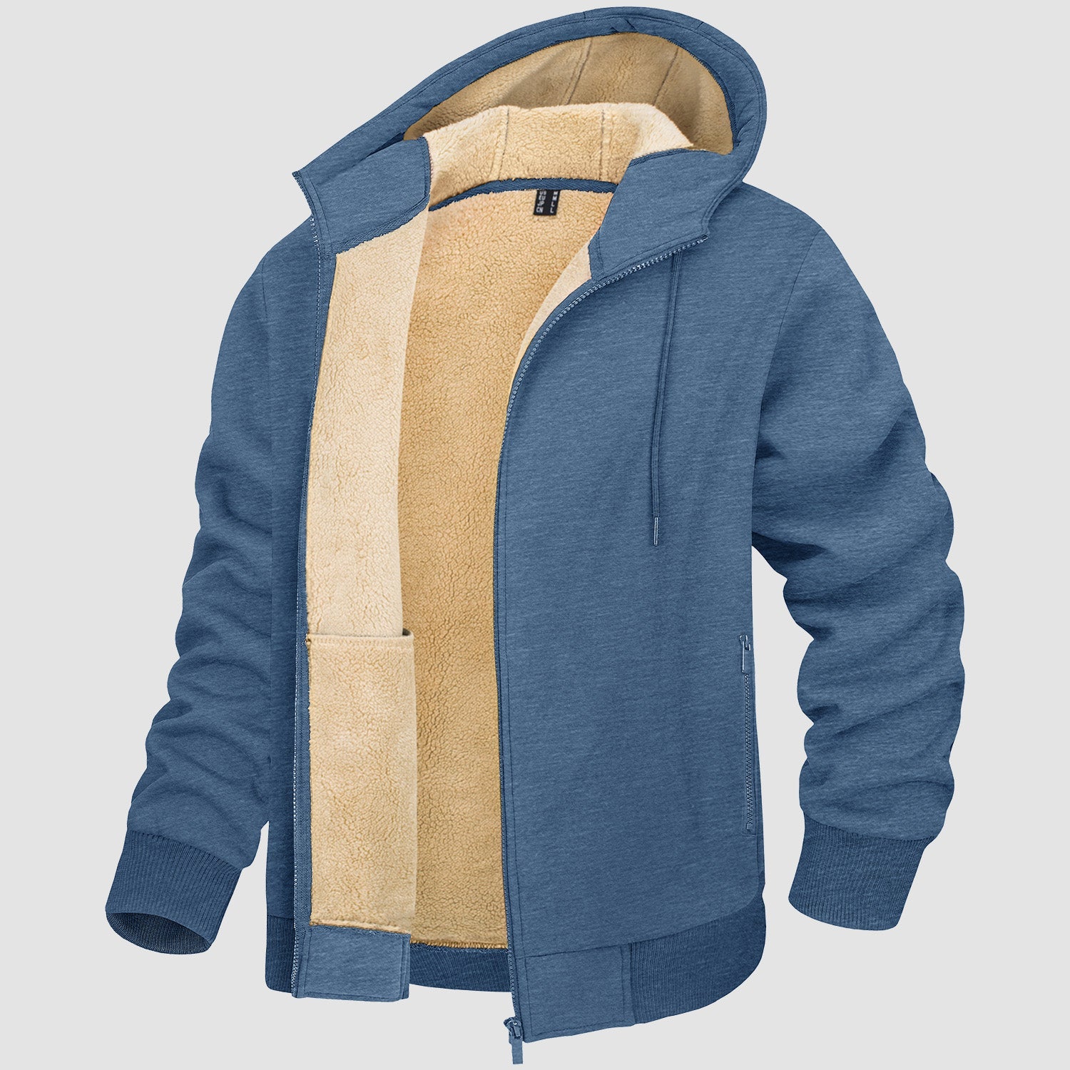 Men's fleece lined zip-up hoodie windproof winter coat with kangaroo pockets, warm stretch cotton