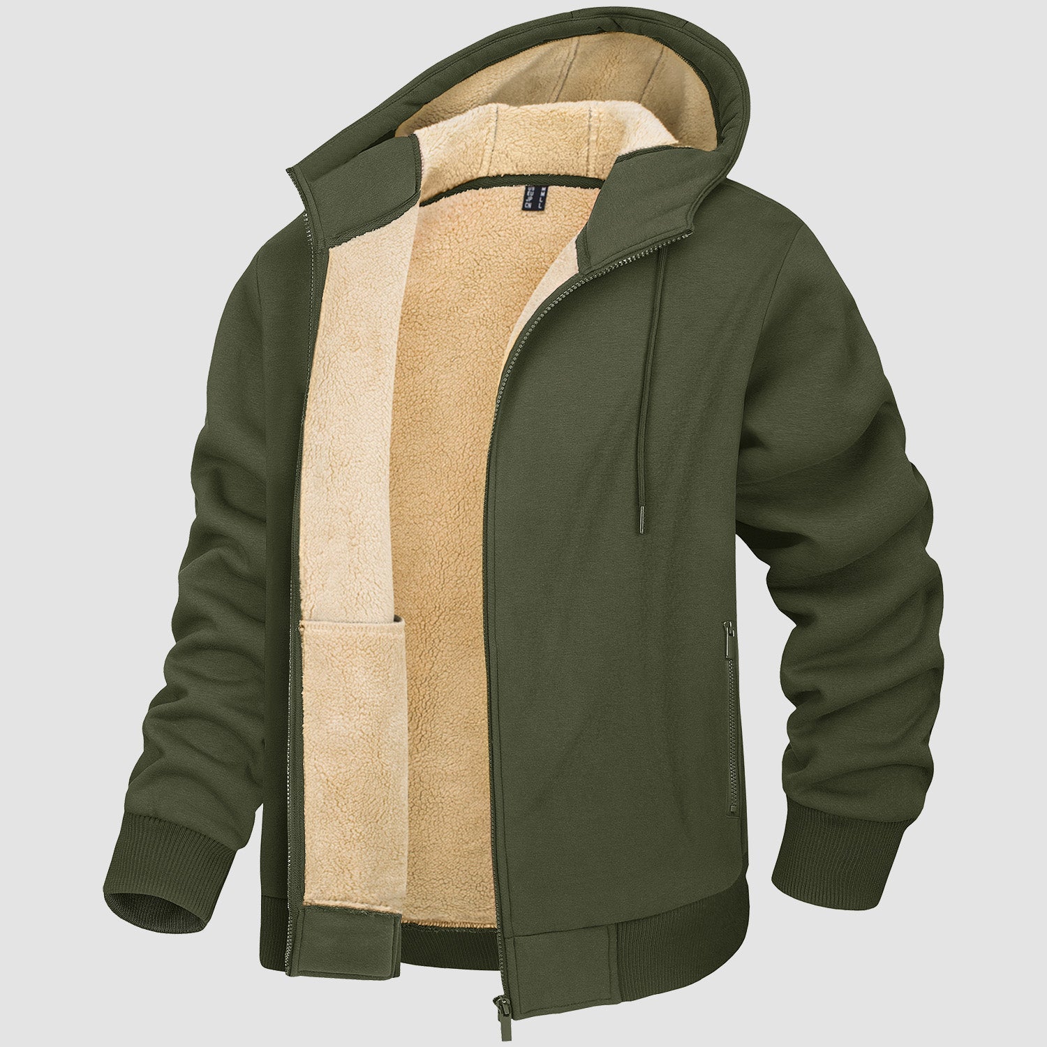 Men's fleece lined zipper hoodie windproof winter coat with pockets, warm cotton blend casual style