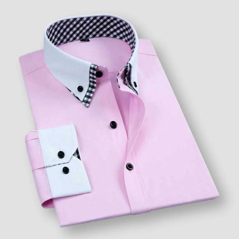 Men's white dress shirt contrast collar cuffs bold inner checkered lining modern slim fit