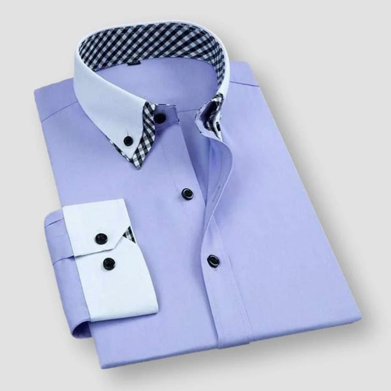 Men's white dress shirt contrast collar cuffs bold inner checkered lining modern slim fit
